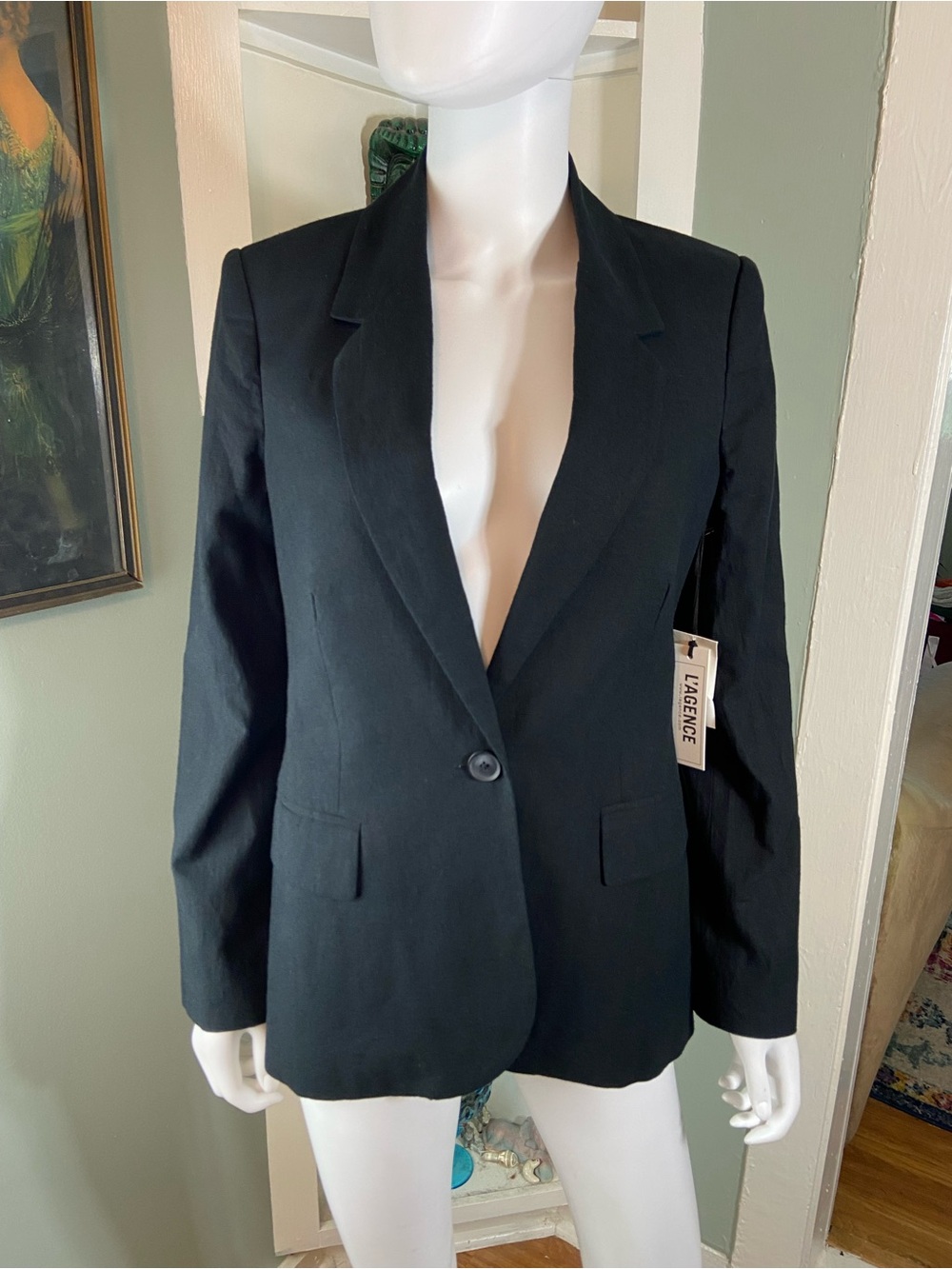 NWT New L'AGENCE Scout Black Single-Button Linen Blend Blazer Jacket Size 4 [TE]